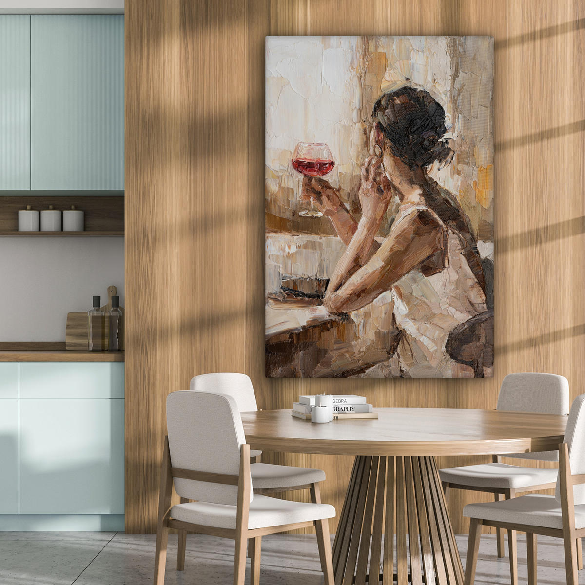 LEINWANDBILD Ölgemälde - Frau - Wein 80x120 cm - Hellbraun, Textil (80/120cm) - MuchoWow
