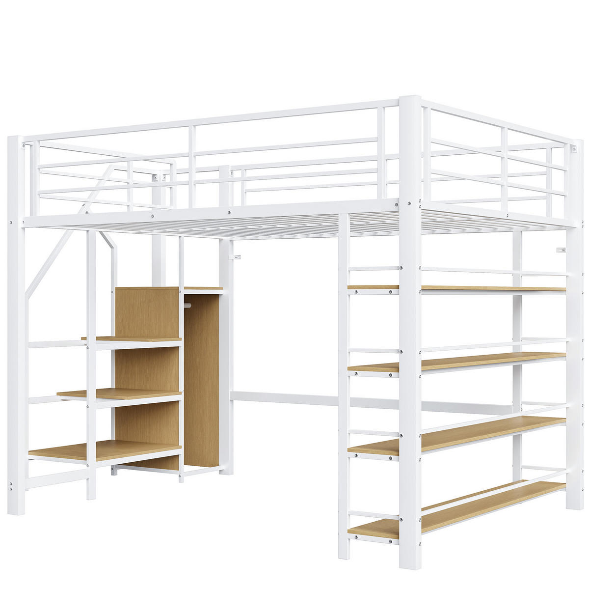 HOCHBETT 140/200 cm, Weiß, mit Stauraumtreppe und Umzäunung - Weiß, Metall (140/200cm) - MIVRAY