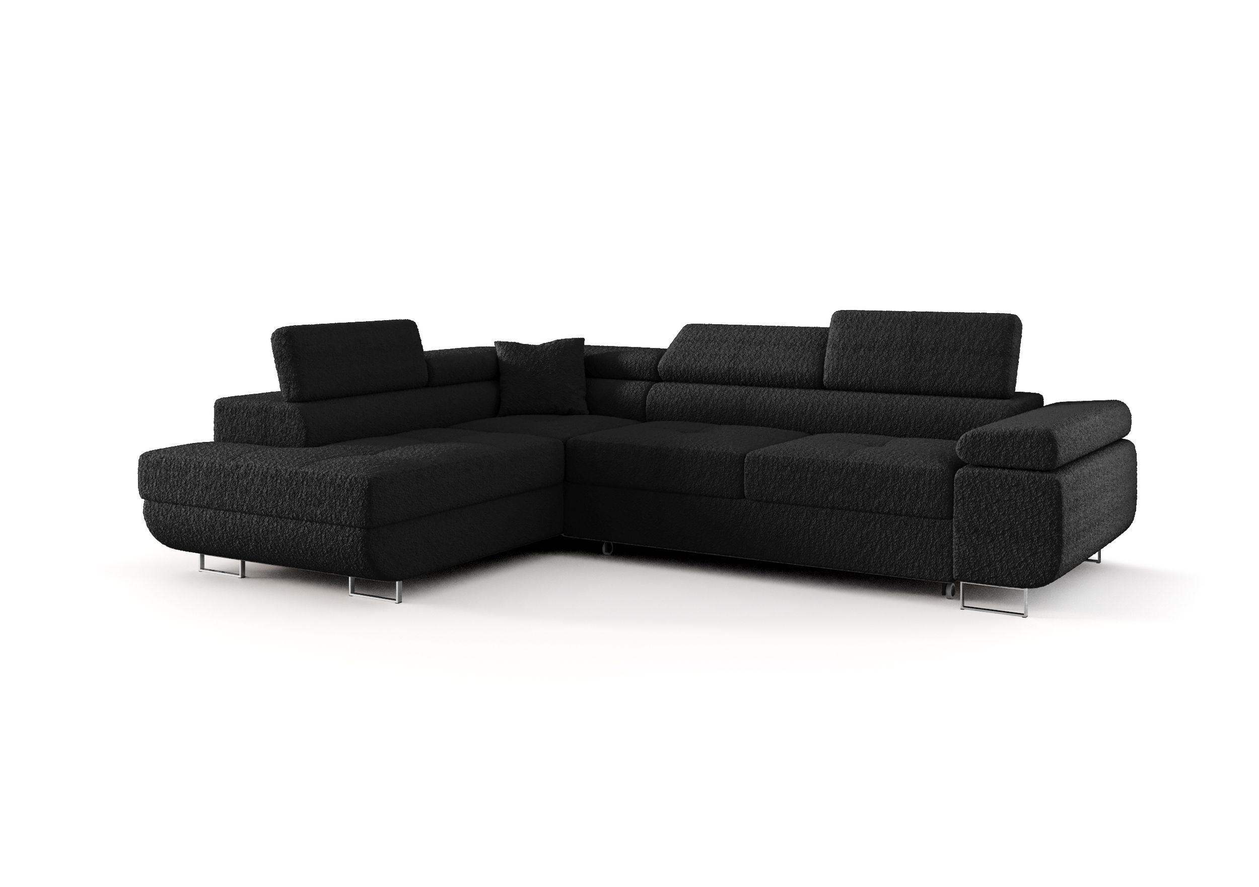 ECKSOFA EMILY mit Schlaffunktion Quelle 100 Links - Schwarz, Textil (275/200cm) - Bedante