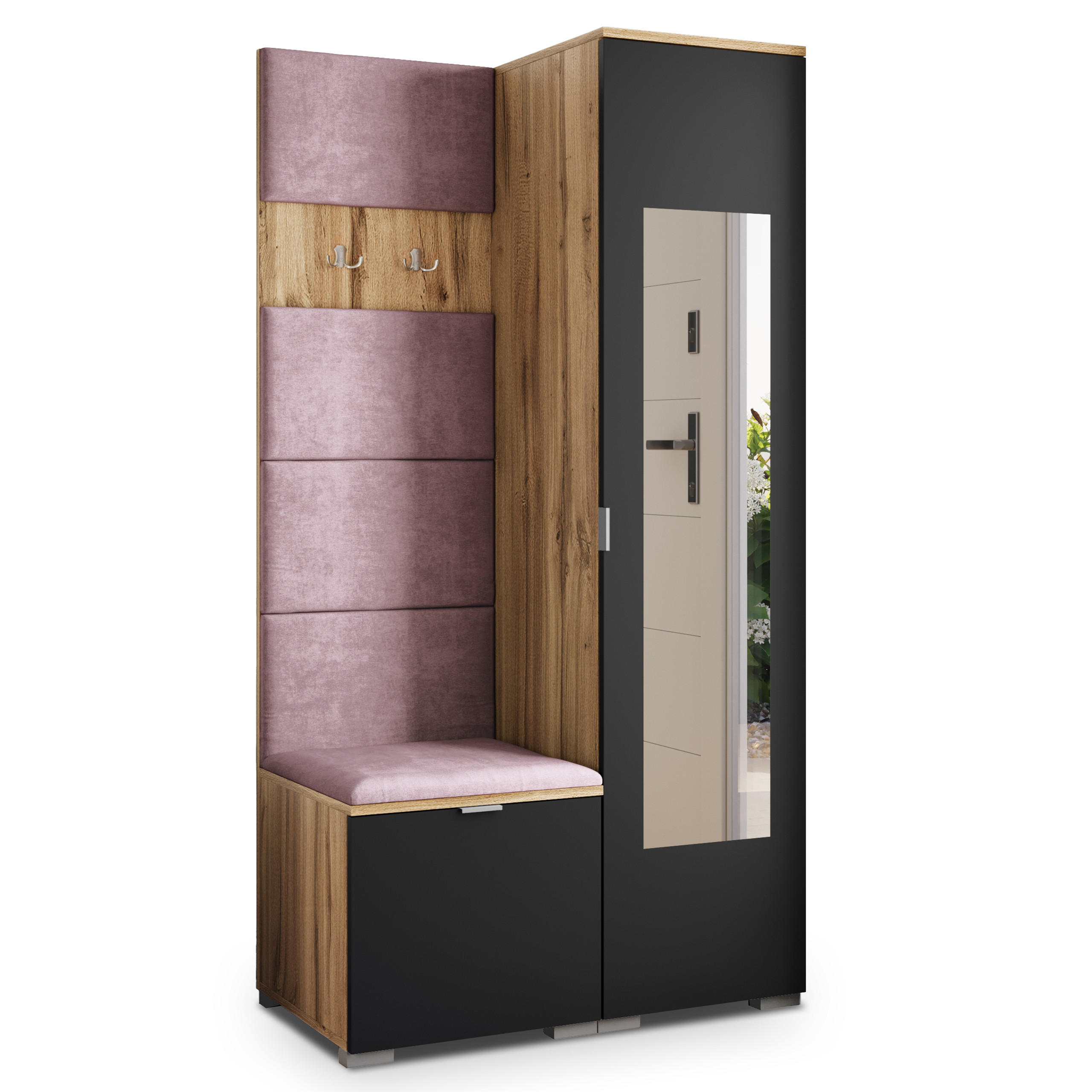 Masseno Garderobenschrank Eiche Wotan, Schwarz, Lila 95x181x51 cm