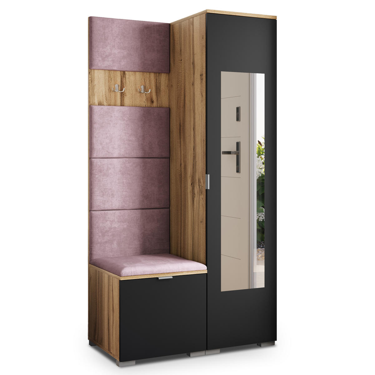 GARDEROBENSCHRANK VIRA 95/181/51 cm Modern Garderobe-Set Eiche Wotan - Eiche Wotan/Lila, Holzwerkstoff (95/181/51cm) - MASSENO