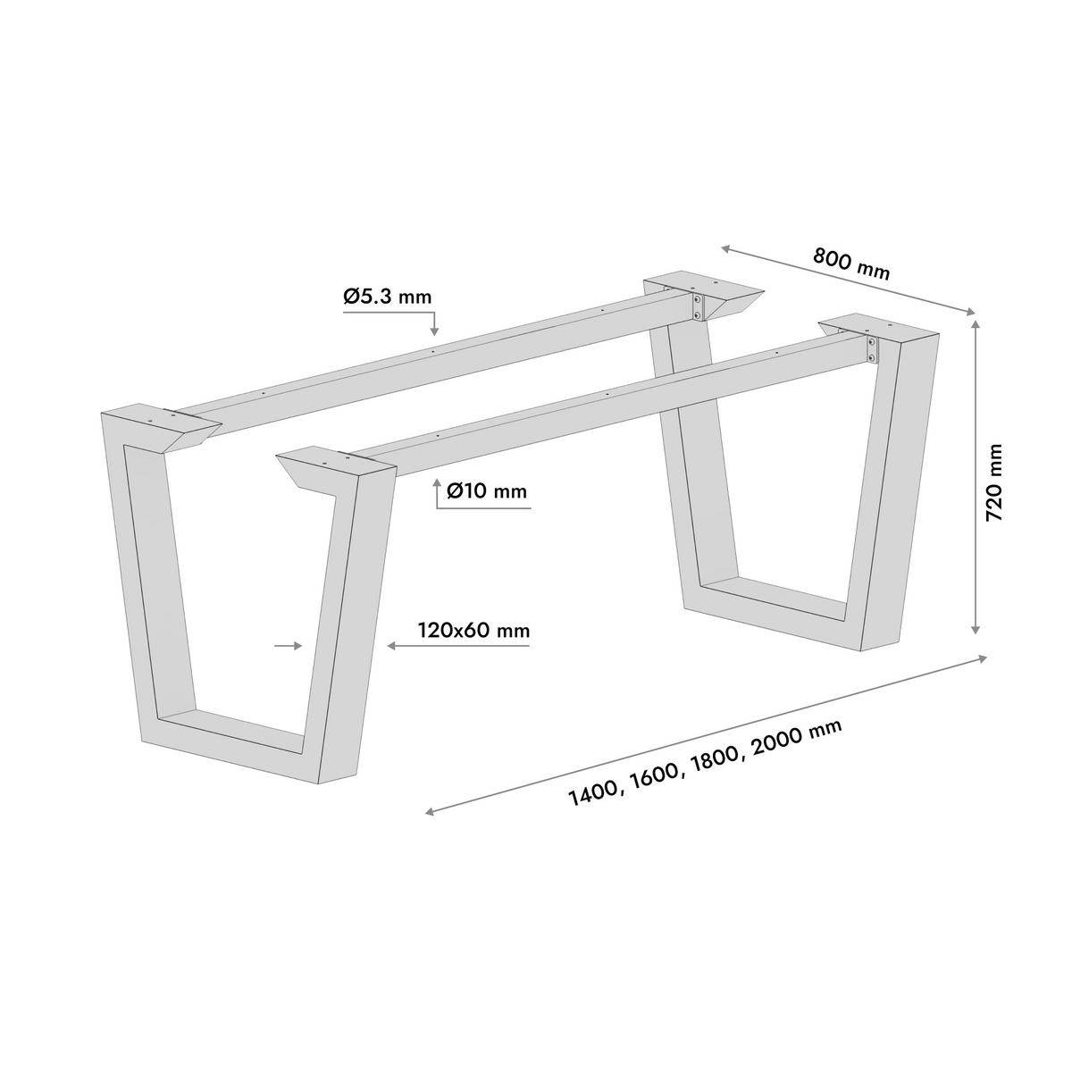TISCHBEINE Atria Epox Extreme Metall Schwarz 200/80/72 cm - Schwarz, Metall (80/72/200cm) - Metalo Pro