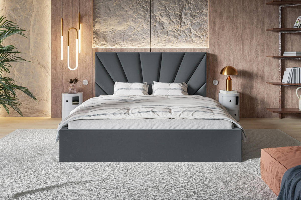 BETT 180x200 - Polsterbett mit Bettkasten und Holzrahmen - Modern Betten - Glatter Kronos-Stoff - Kollektion Denver, Dunkelgrau - Dunkelgrau, Holz/Textil (180/200cm) - Alpi-Möbel