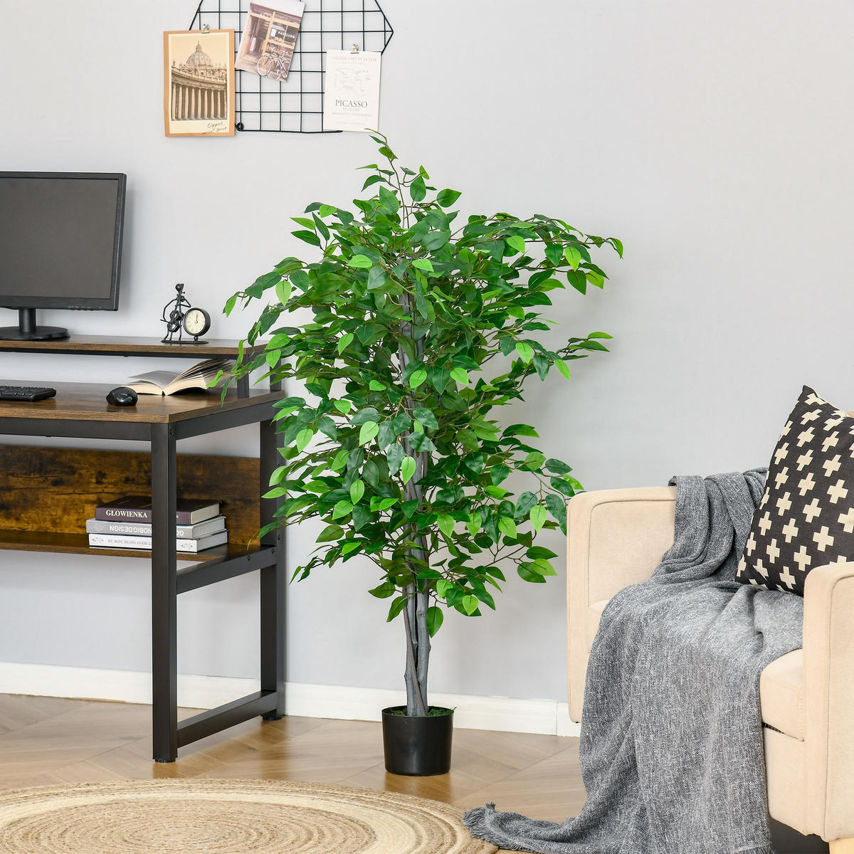 KÜNSTLICHER Ficusbaum groß 135 cm Kunstpflanze, Künstliche Pflanzen im Topf - Grün, Kunststoff (135cm) - HOMCOM