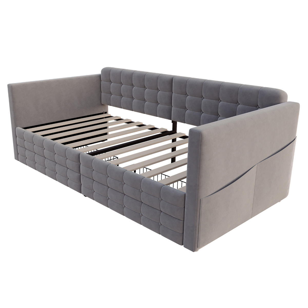 POLSTERBETT 90/190 cm Grau Schlafsofa mit Stauraum und 2 Schubladen - Grau, Textil (90/190cm) - OKWISH