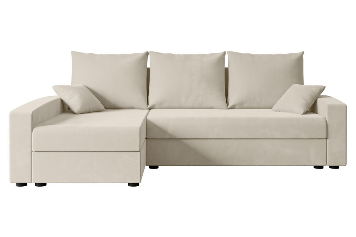 ECKSOFA mit Schlaffunktion und Bettkasten ALESIA-L 231x140x90 cm Beige Velours - Beige/Silberfarben, Holzwerkstoff/Kunststoff (231/140cm) - ALTDECOR