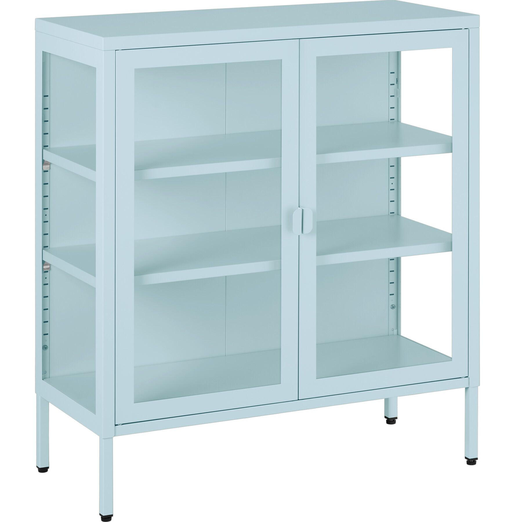 METALLVITRINE Baker, Kippschutz, höhenverstellbare Füße, grau/blau - Blau/Grau, Metall (80/90.5/37cm) - tectake