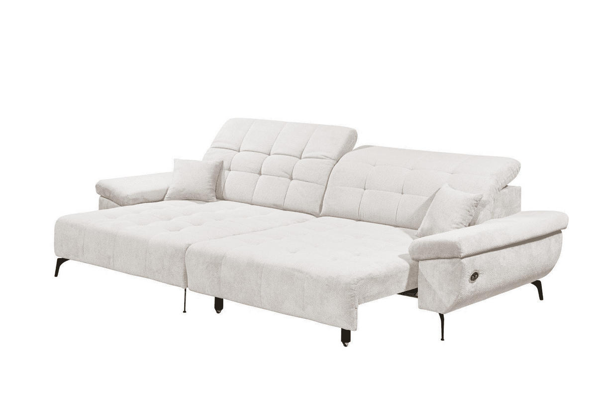 ECKSCHLAFSOFA mit Schlaffunktion & elektrischer Sitztiefenverstellung - Ecru/Beige, Holz/Holzwerkstoff (297/170cm) - ed exciting design