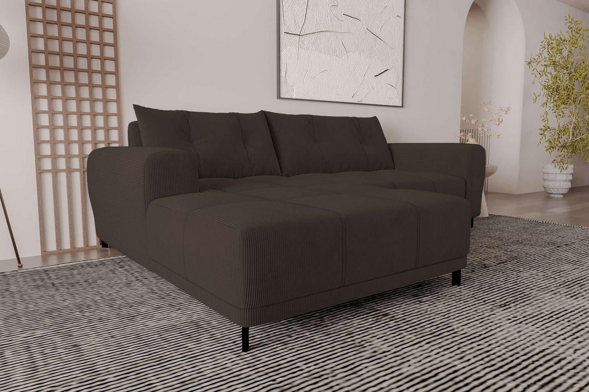 ECKSOFA Massimo Cordstoff Braun inkl. Schlaffunktion Links - Schwarz/Braun, Textil/Metall (246/177cm) - 99rooms