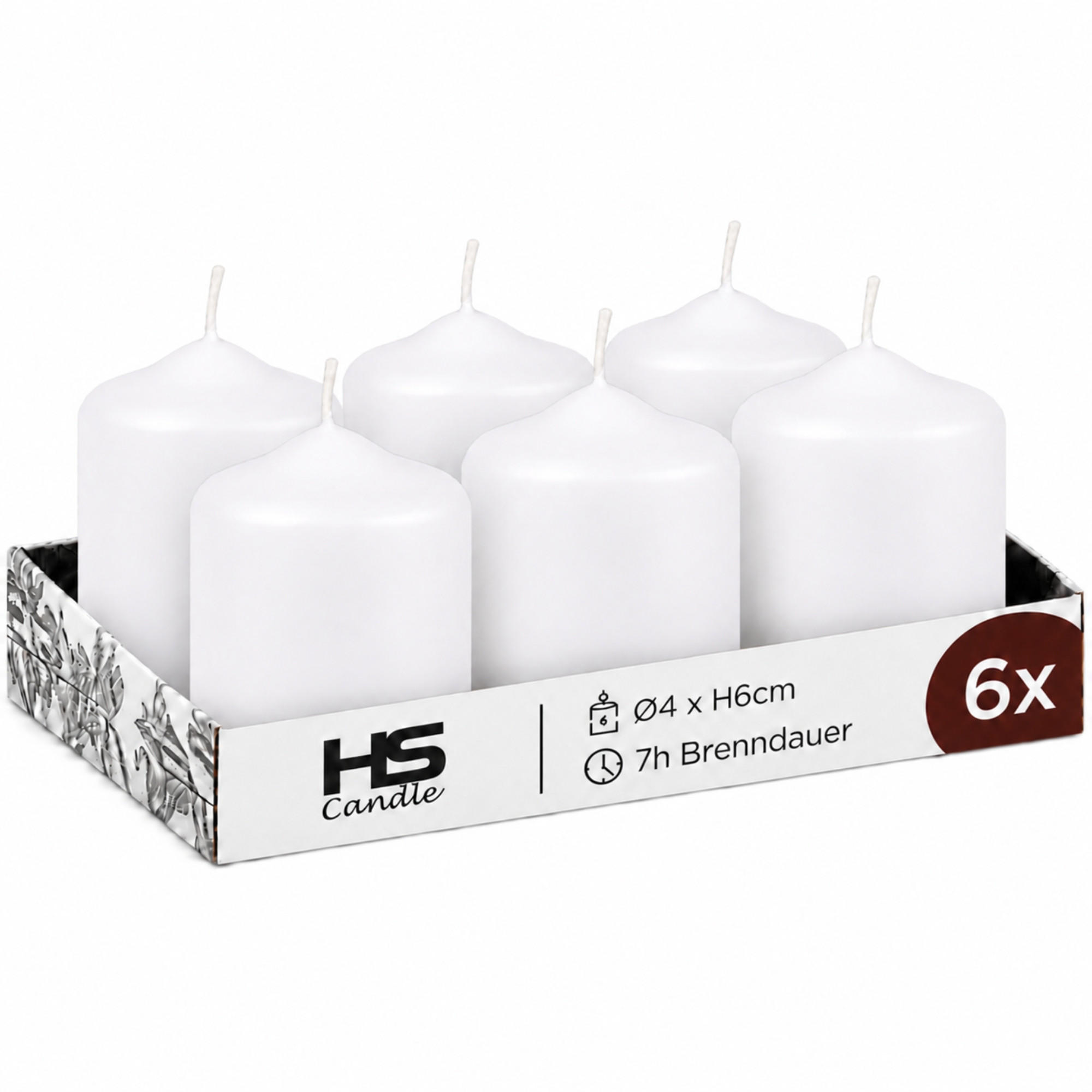 STUMPENKERZEN Ø4xH6 cm Weiß 6er-Pack - Weiß, Naturmaterialien (4/6cm)