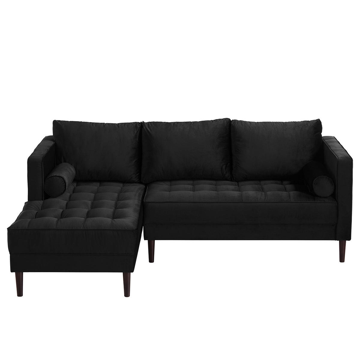 ECKSOFA - Samt - Dunkelbraun/Schwarz, Birkenholz/Textil (201/155cm) - home24
