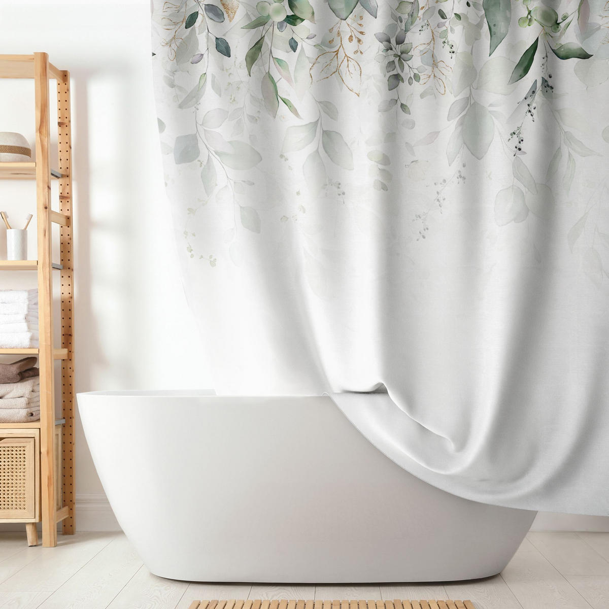 DUSCHVORHANG Rankende Eukalyptuszweige Aquarell 200/180 cm - Grün, Textil (200/180cm) - Bilderwelten
