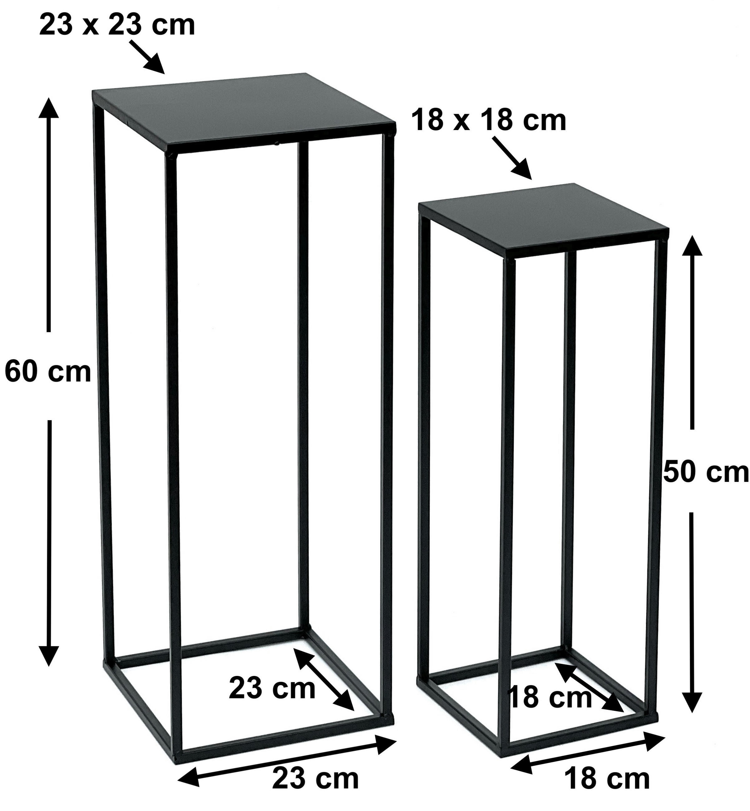 BLUMENHOCKER 2er Set Metall Schwarz Eckig 96315 - Schwarz, Metall (23/60/23cm) - DanDiBo