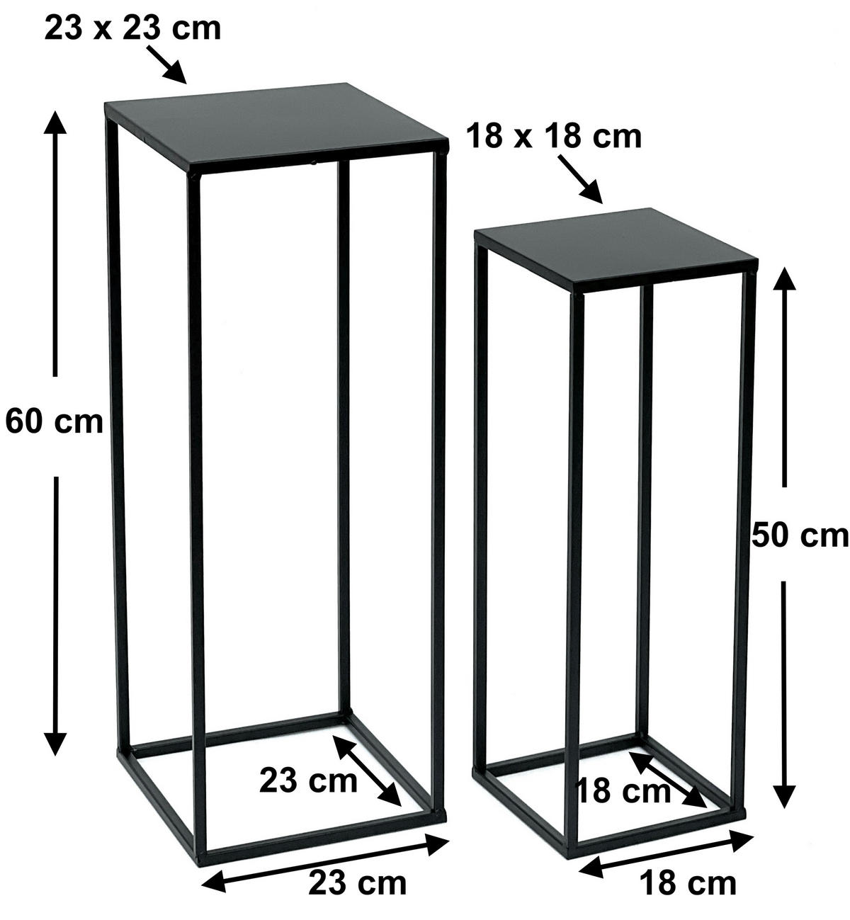 BLUMENHOCKER 2er Set Metall Schwarz Eckig 96315 - Schwarz, Metall (23/60/23cm) - DanDiBo
