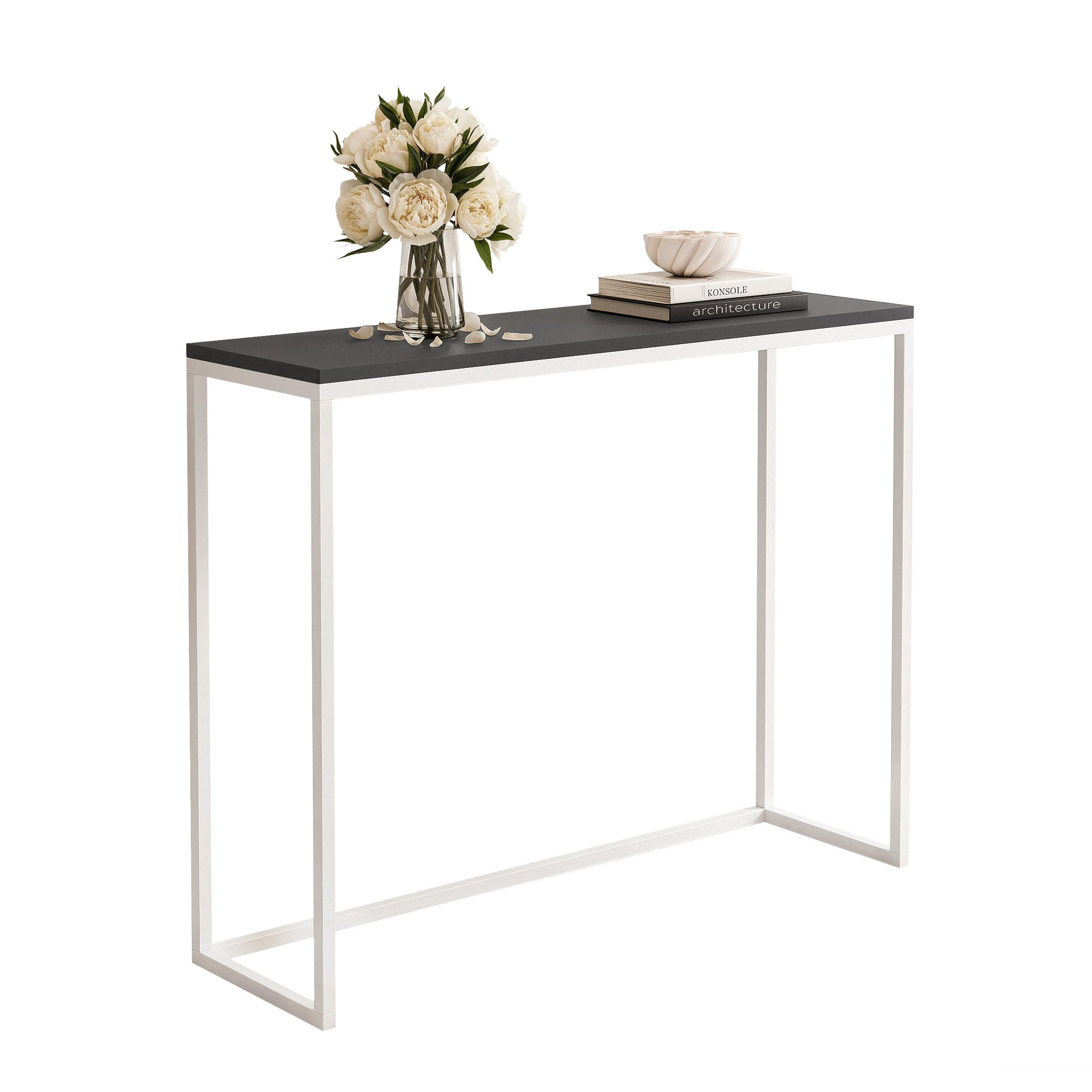 KONSOLENTISCH LORA 80 cm, Weiß / Schwarz matt - Schwarz/Weiß, Metall (30/80/80cm) - Idohome