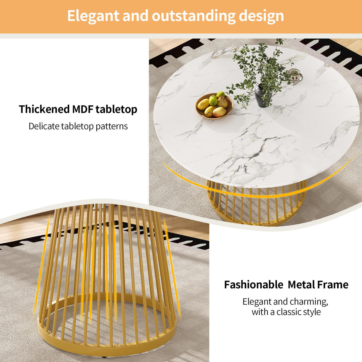 ESSTISCH Marmoroptik Weiß/Goldfarben 80/80/76 cm - Goldfarben, Holz (80/80/76cm) - PANGIVO