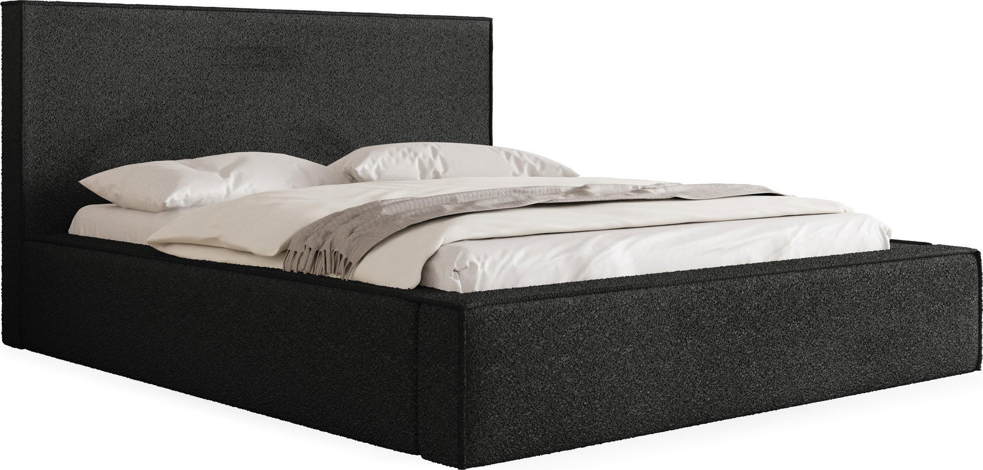 POLSTERBETT Terra mit Bettkasten, Schwarz Boucle 120x200 cm - Birkefarben/Schwarz, Holzwerkstoff/Kunststoff (120/200cm) - WFL GROUP