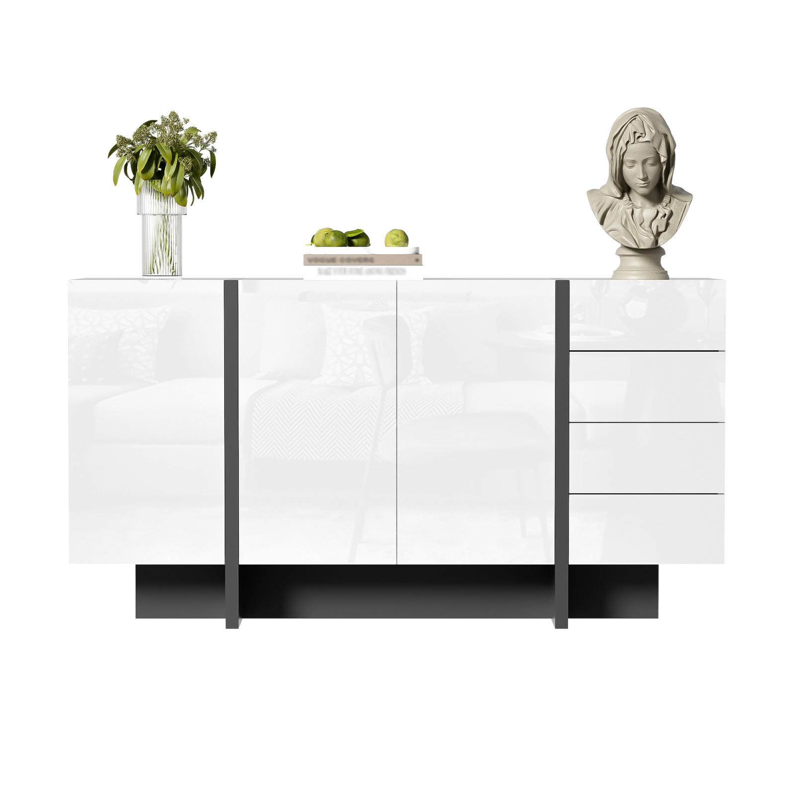 SIDEBOARD 150x40x80 cm, 2 Türen, 4 Schubladen, Weiß - Weiß, Holz (150/80/40cm)