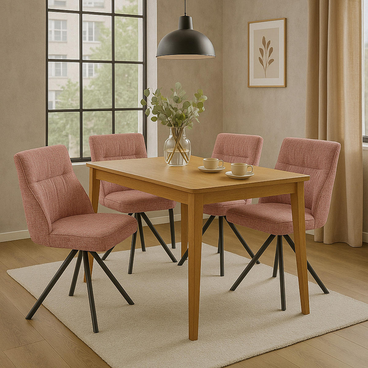 ESSZIMMERSTUHL SERINA 2er-Set - Hellrosa/Schwarz, Textil/Metall (49/83/62cm) - DUBI Möbel