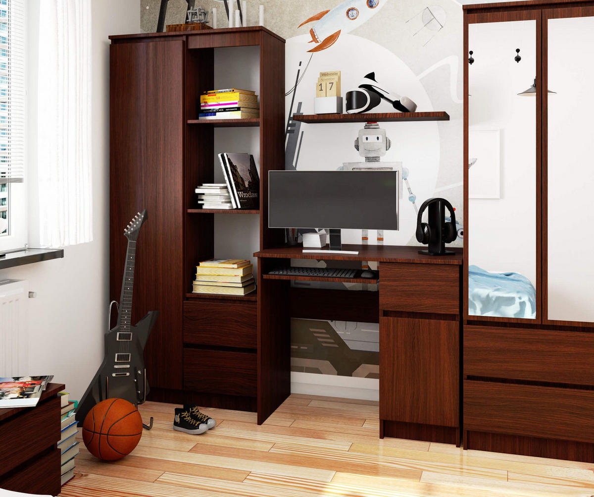 SCHREIBTISCH Rechts Piksel, Wenge, B90xH77xT50 cm - Wengefarben, Holz (50/90/77cm) - Milordbikes