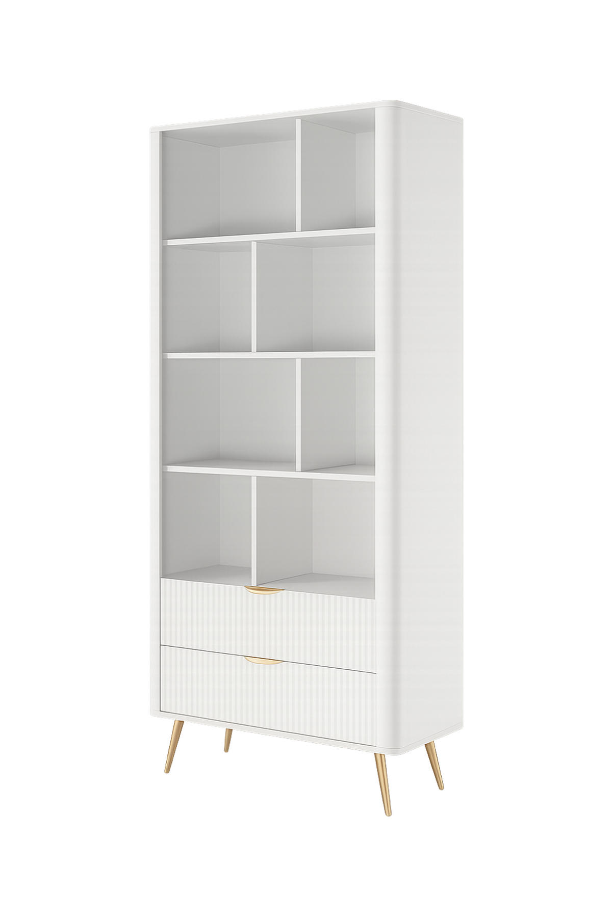 REGAL Lante Weiß, mit Schubladen, Goldene Beine - Goldfarben/Weiß, Holzwerkstoff (88/194/38cm) - Bettso