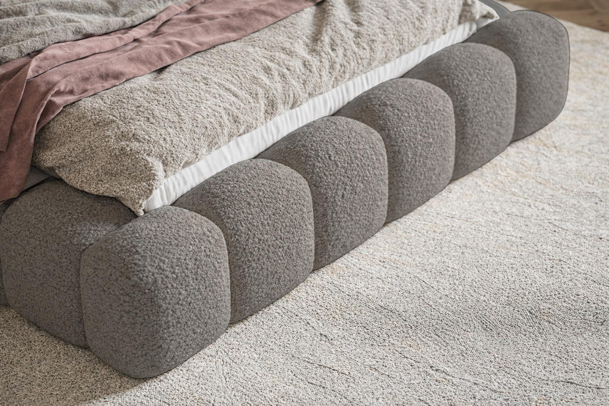 POLSTERBETT 140x200 Madeno mit Bettkasten, Boucle, Grau - Grau, Holz/Textil (140/200cm) - Emporius