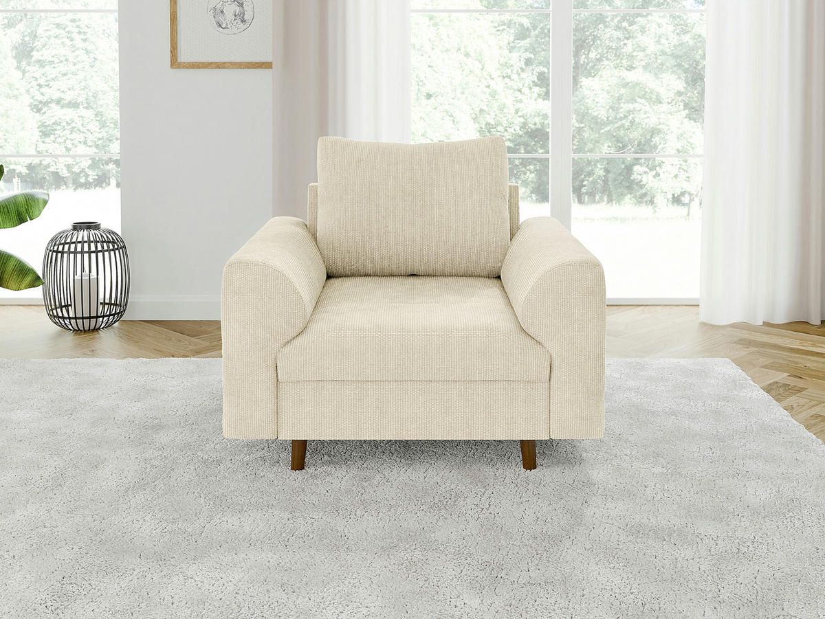 SITZGARNITUR 3+1 Sigurd Beige Chenille - Beige/Braun, Holz/Textil (210/81/93cm) - S-Style Möbel