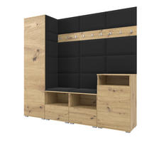 GARDEROBE NELA X 200 cm (Modulare Flurmöbel Artisan Eiche mit Sitzpolster Schwarz 16 Schrank + Sideboard) - Silberfarben/Schwarz, Holz/Holzwerkstoff (200/187/40cm) - Ravio