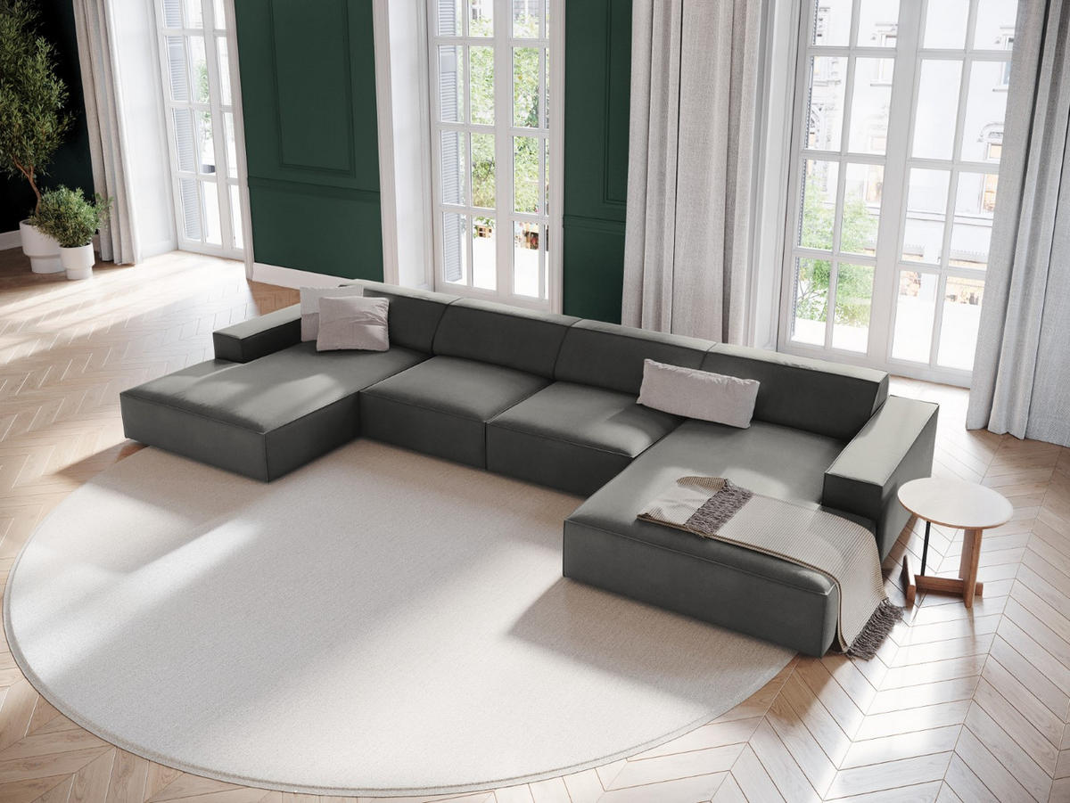 PANORAMASOFA Jodie aus Samt hellgrau 6 Sitzplätze - Hellgrau, Textil (166/70/364cm) - Micadoni