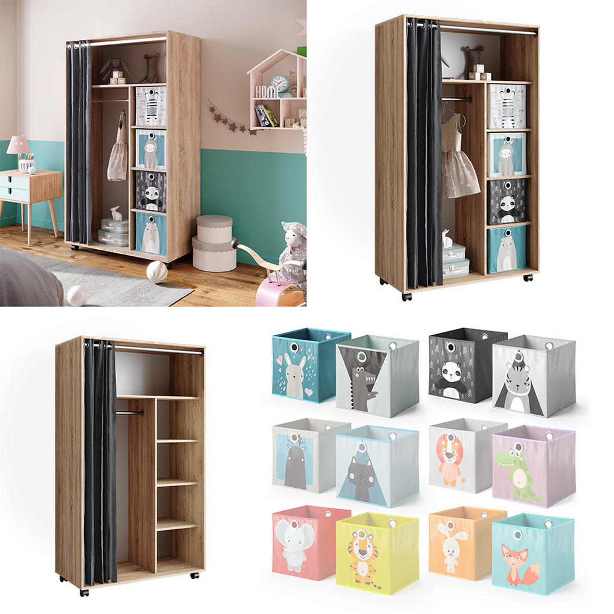 KLEIDERSCHRANK Doros Sonoma 100 x 168 cm offen, mit Rollen - Sonoma Eiche, Holzwerkstoff (100/168/50cm) - Vicco