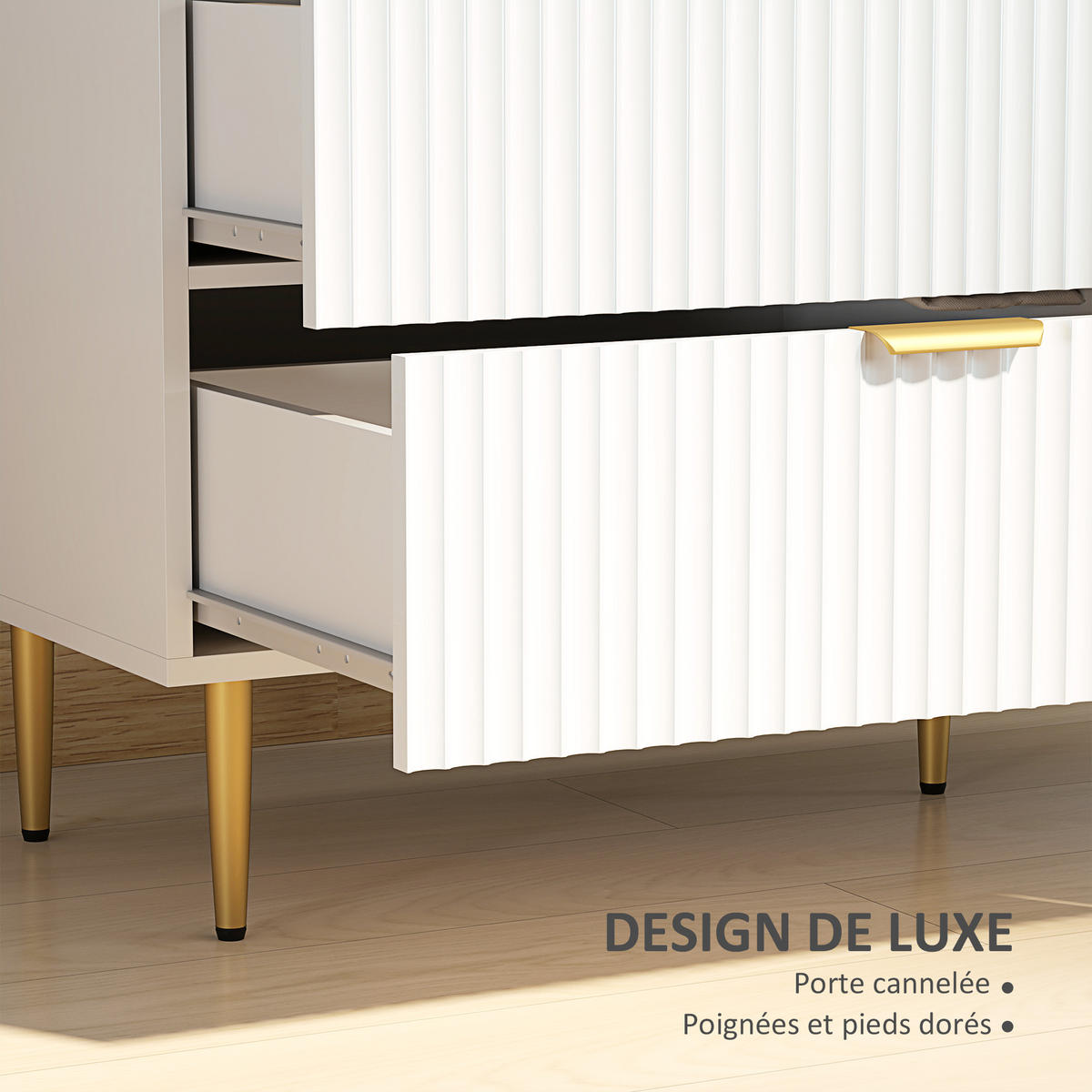 KOMOODE DE-12857 6 Schubladen, goldene Griffe und Füße Weiß - Weiß, Holzwerkstoff (120/76.5/40cm) - ComfortXL