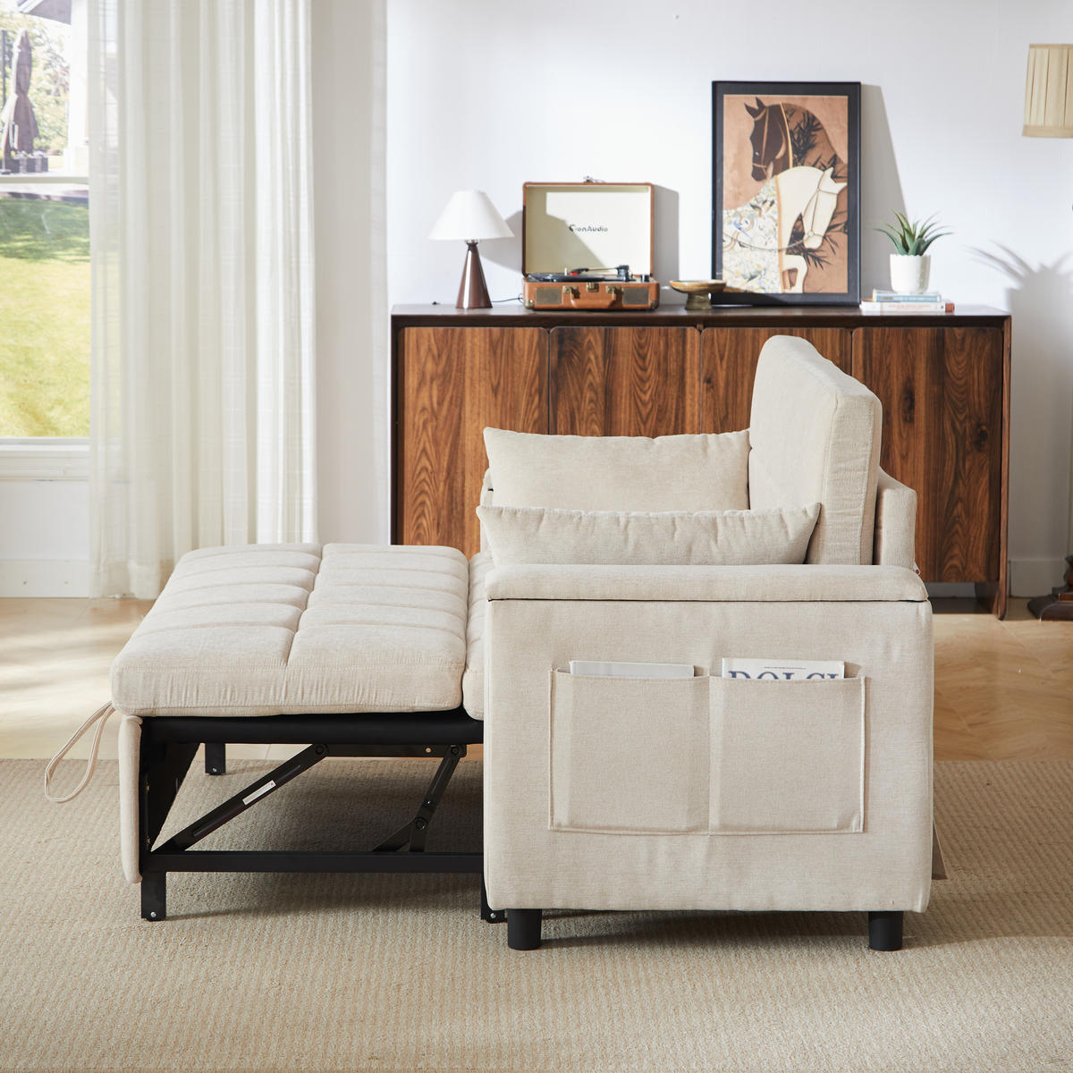 SCHLAFSOFA 157/51/70 cm cm in Leinenoptik Grau, ohne Armlehnen - Beige/Grau, Textil (81.3/86.4/148.6cm) - Oxeza