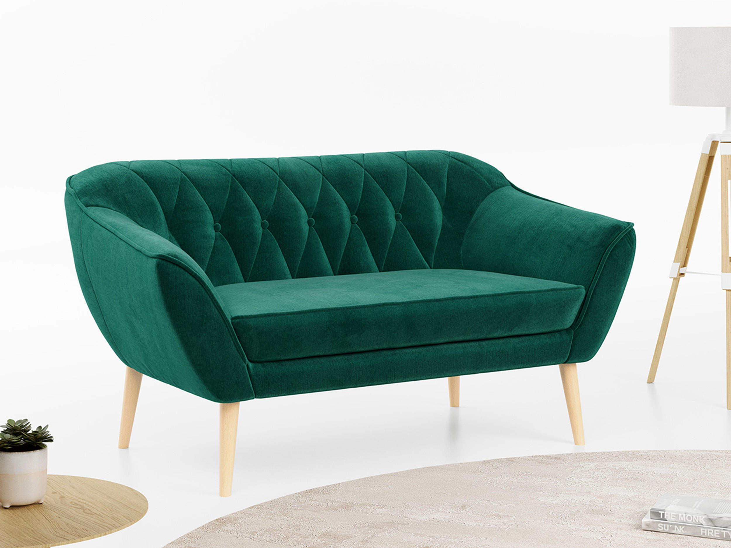 SOFA Pirs 2 Sitzer Velvet Dunkelgrün - Dunkelgrün/Braun, Holz/Textil (140/75/74cm) - MKS