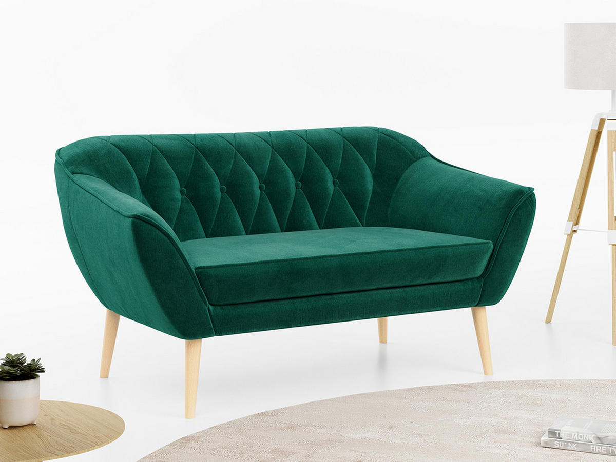 SOFA Pirs 2 Sitzer Velvet Dunkelgrün - Dunkelgrün/Braun, Holz/Textil (140/75/74cm) - MKS