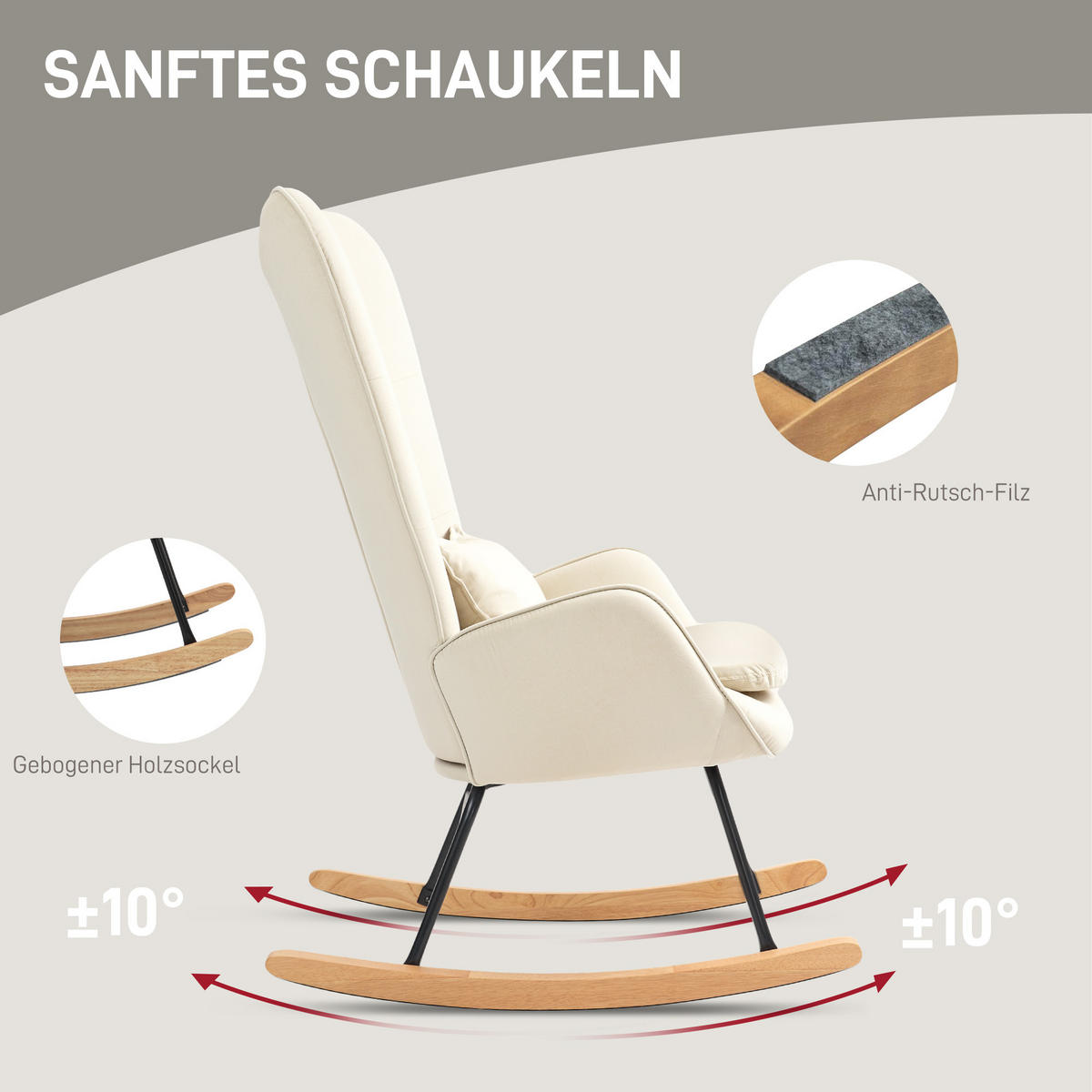 SCHAUKELSTUHL Schwingsessel Armlehnsessel mit Samtoptik für Schlafzimmer - Weiß, Textil (85/112/67cm) - HOMCOM