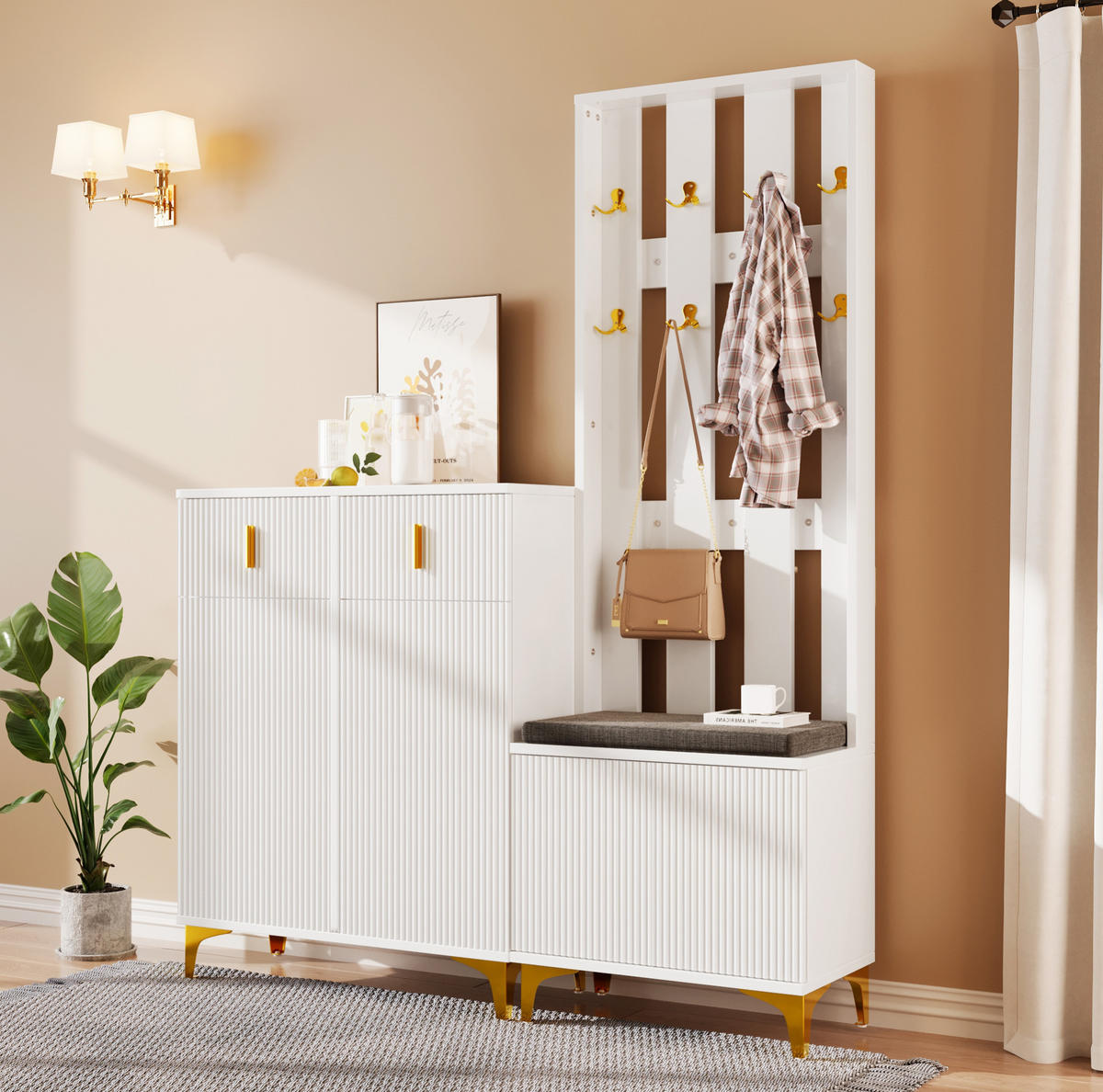 GARDEROBE 60,5/180,5/35,2 cm + 83/101/35 cm Weiß aus Spanplatte 2er Set - Weiß, Holzwerkstoff (83/101/35cm) - OKMYHOME