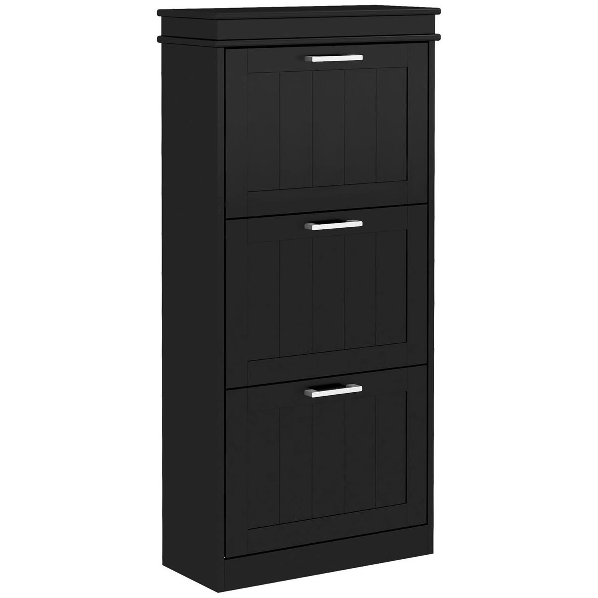 SCHUHSCHRANK Schwarz MDF klappbar mit 3 Fächern 1 Stück - Schwarz, Holzwerkstoff (54/117.5/24cm) - PANGIVO