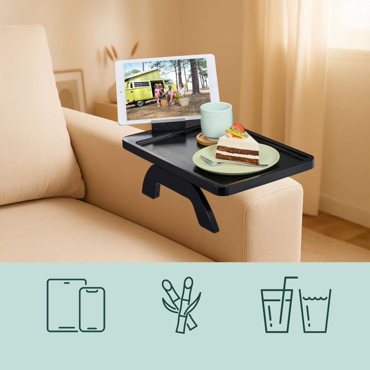 SOFATABLETT - Schwarz, Holz (40.5/12/25cm) - Relaxdays