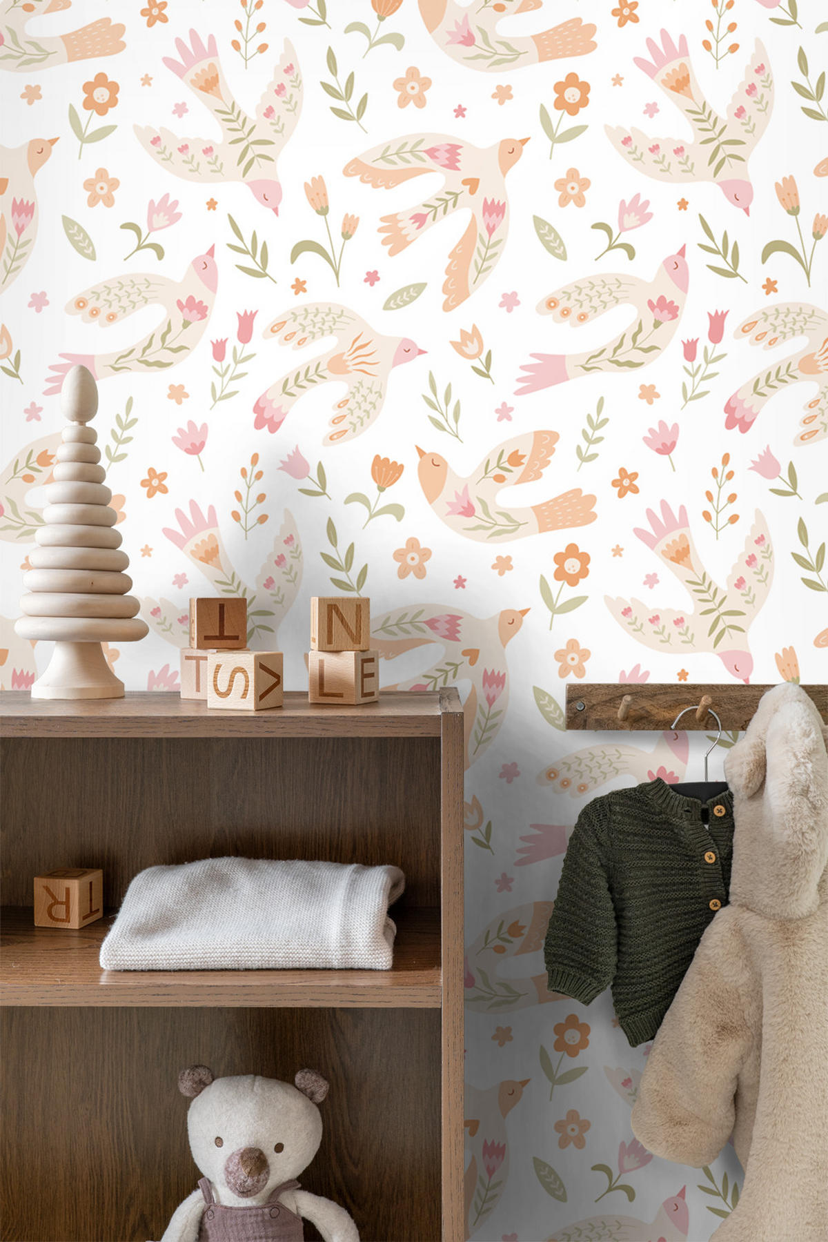 TAPETE Blumen und Vögel 50 x 900 cm - Weiß, Papier (50/0.1cm) - ESTAhome