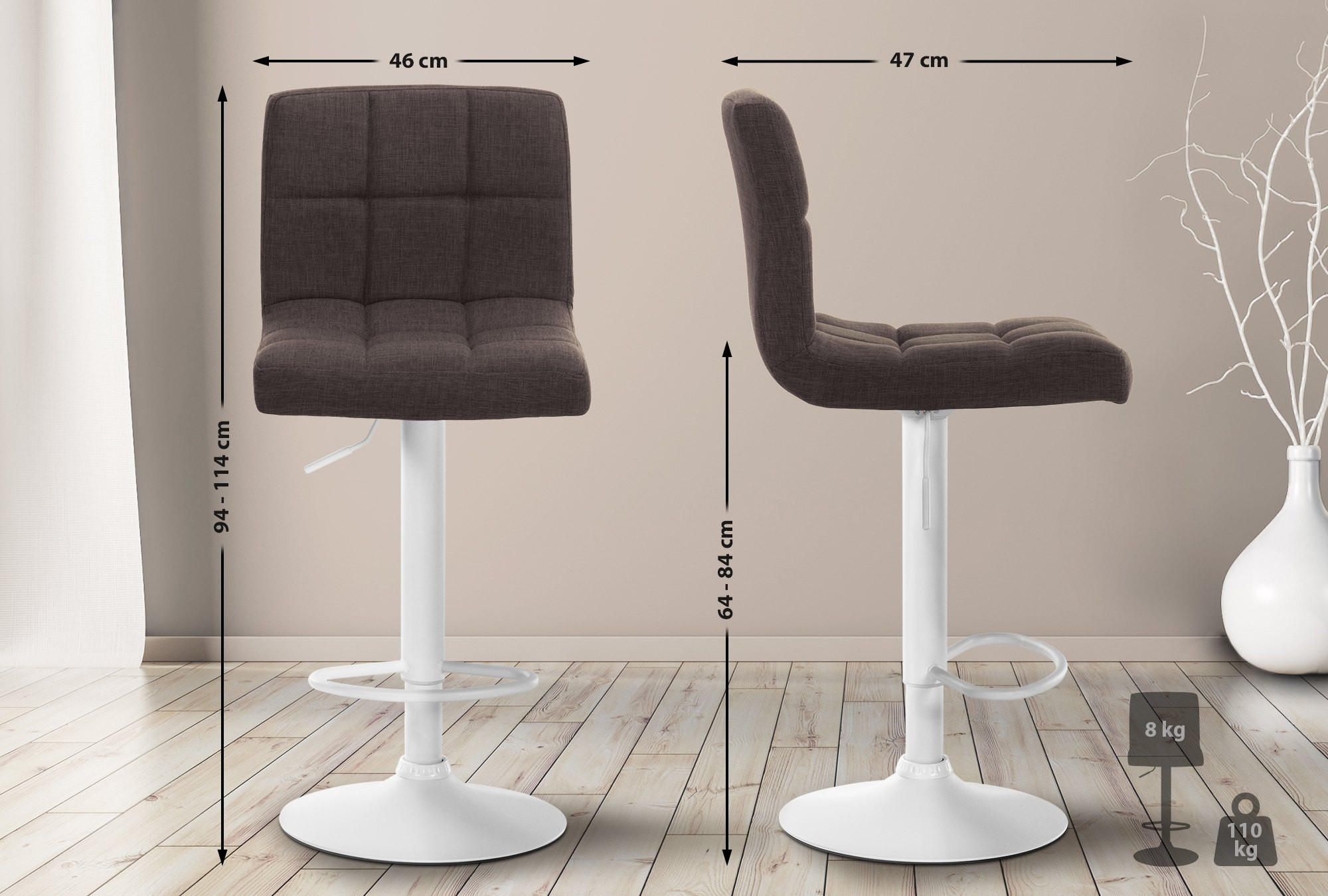 BARHOCKER Stoff braun - Weiß/Braun, Textil/Metall (46/94/47cm) - CLP