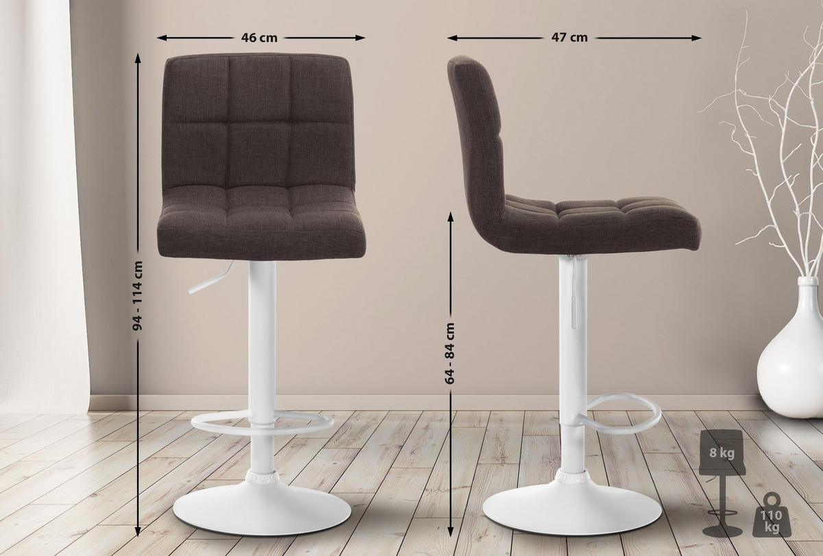 BARHOCKER Stoff braun - Weiß/Braun, Textil/Metall (46/94/47cm) - CLP