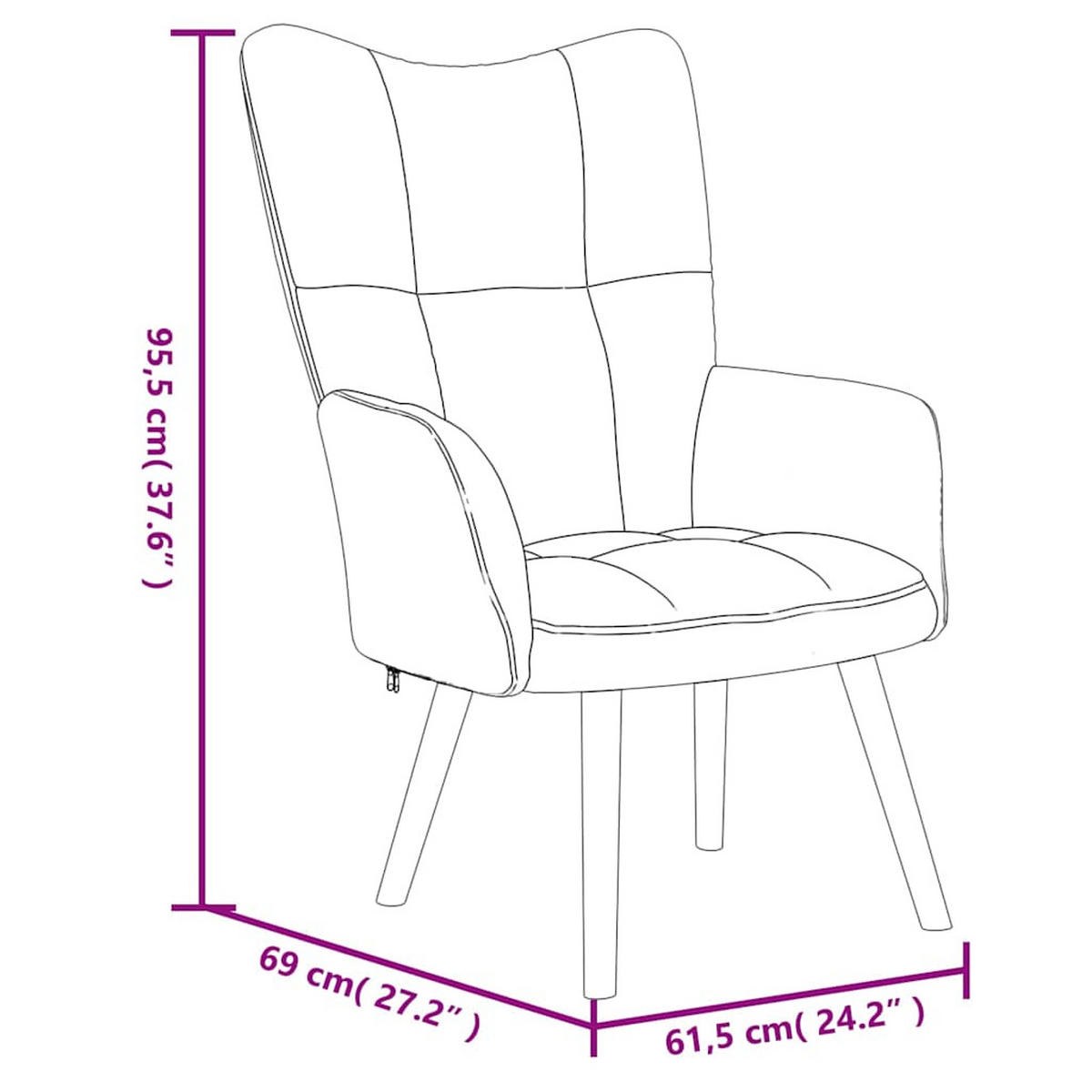 SESSEL mit Hocker, Holzbeine 61,5/69/95,5 cm aus Samt Schwarz - Schwarz/Braun, Holz/Textil (61.5/95.5/69cm) - vidaXL