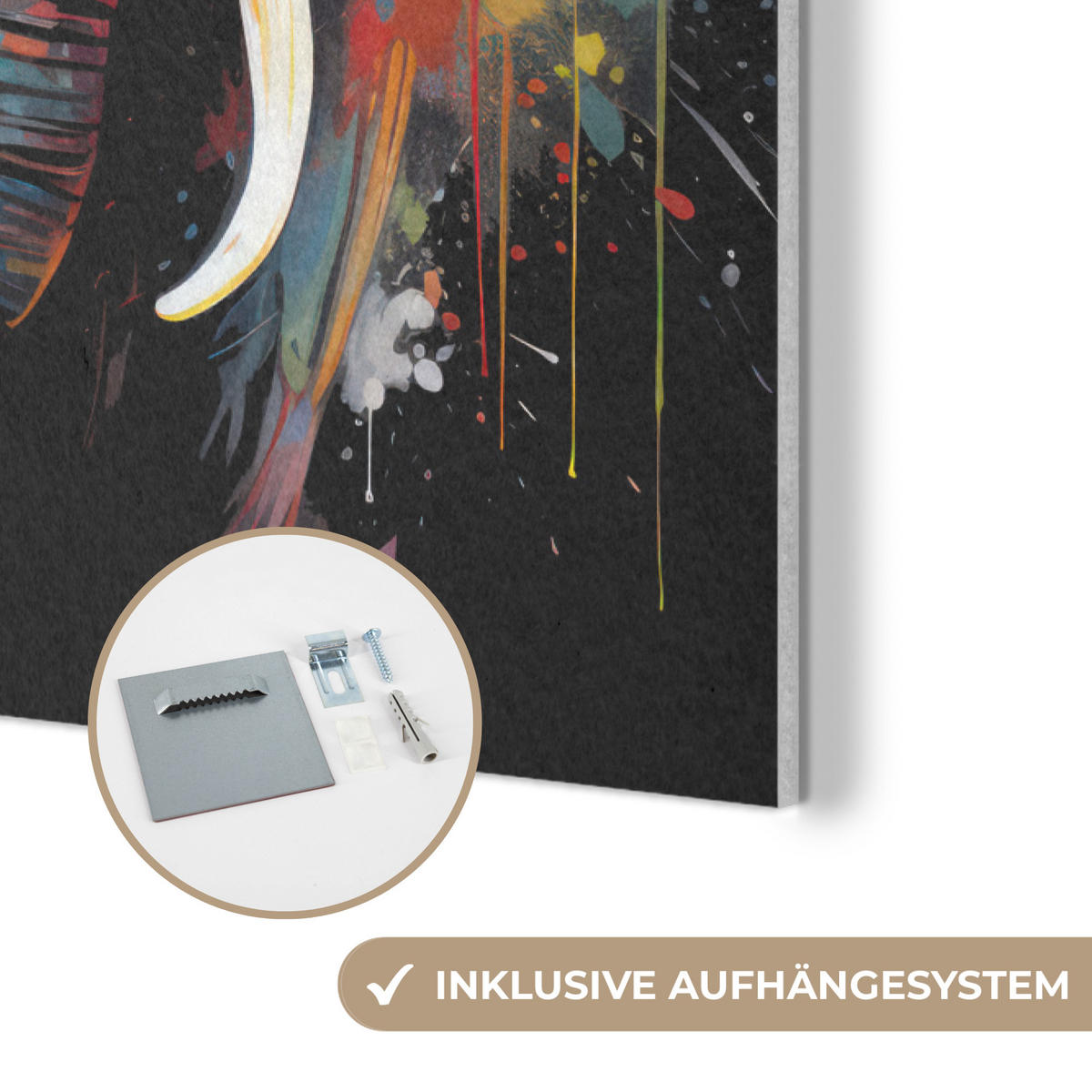 AKUSTIKBILD Elefant - Graffiti - Schwarz - Tiere - Farben Wanddeko 60x90 cm - Schwarz, Kunststoff (60/90/0.9cm) - MuchoWow