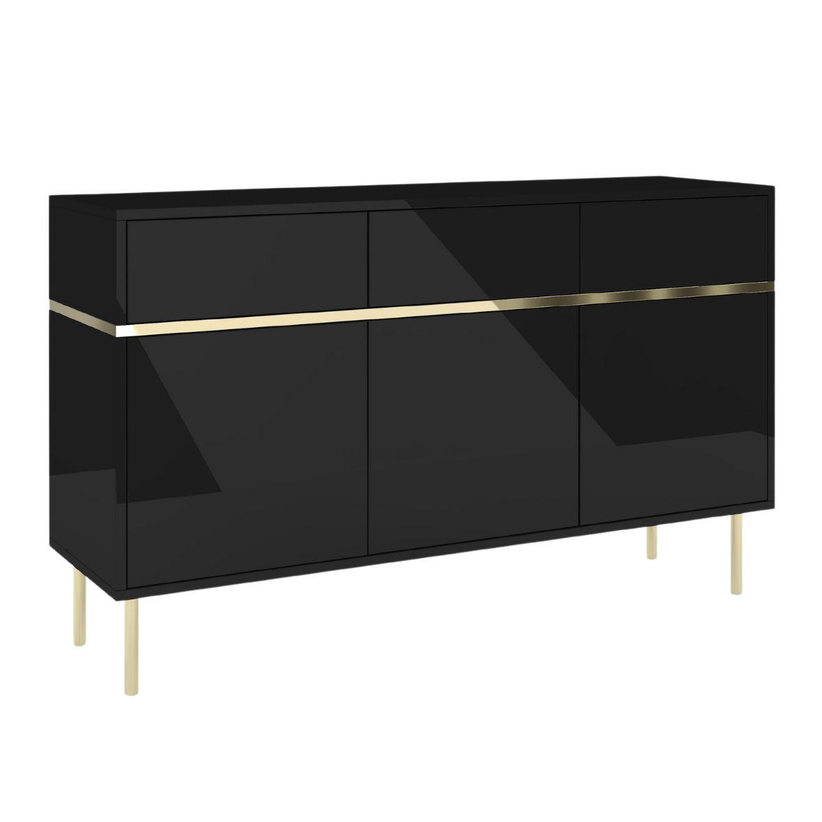 SIDEBOARD Marika, Schwarz, Gold, Hochglanz - Goldfarben/Schwarz, Holzwerkstoff/Metall (137.5/85/39.5cm) - Dancan