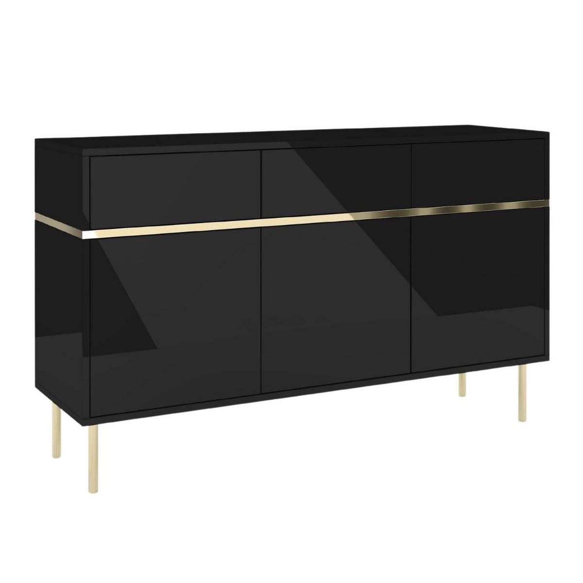 SIDEBOARD Marika, Schwarz, Gold, Hochglanz - Goldfarben/Schwarz, Holzwerkstoff/Metall (137.5/85/39.5cm) - Dancan