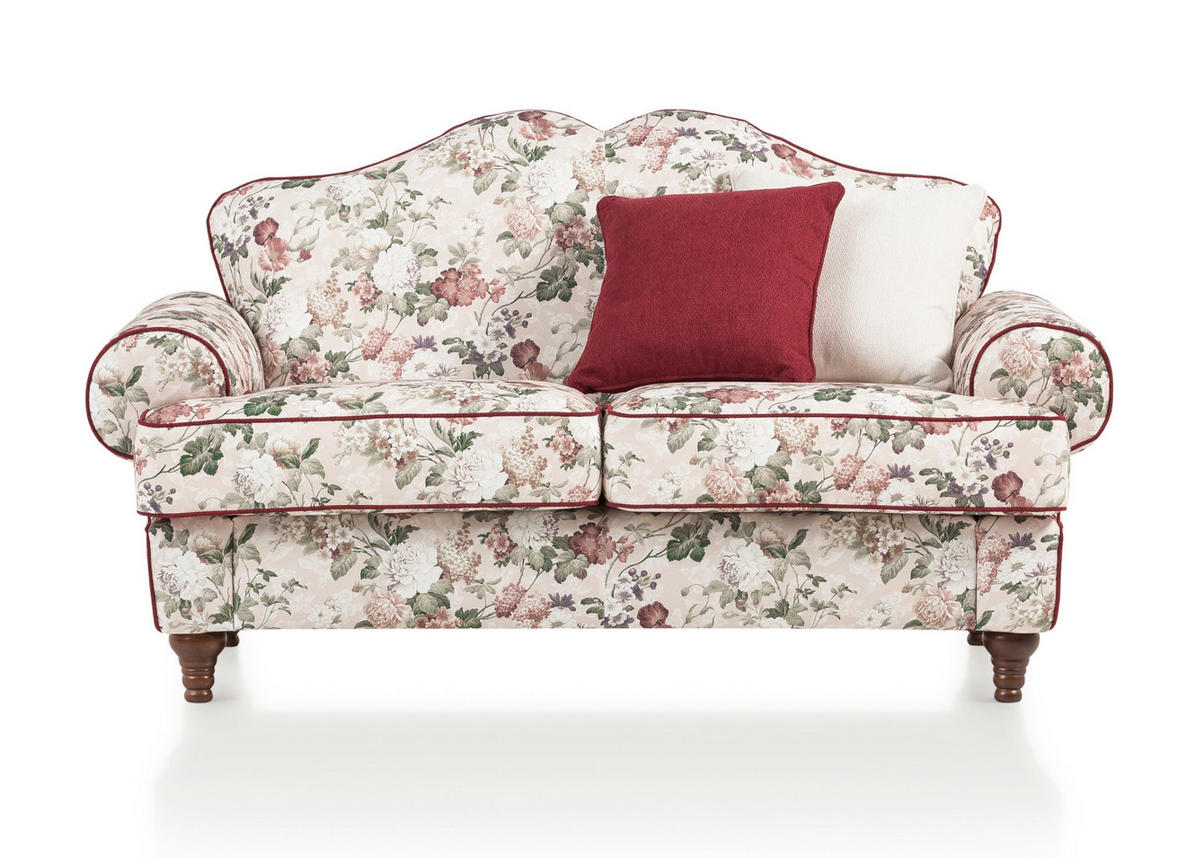 SOFA 2-SITZER creme Landhaus, Blumen Design, Couch 170 cm - Rot/Multicolor, Holz/Textil (110/96/90cm) - Furn.Design
