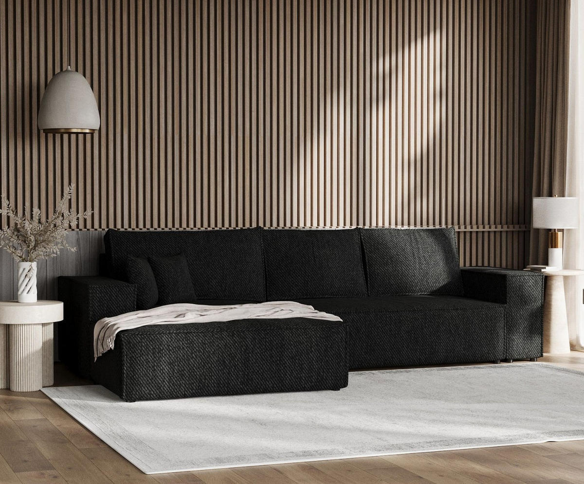 ECKSOFA TAURI mit Schlaffunktion Schwarz im Neve Stoff - Schwarz, Holz/Holzwerkstoff (294/185cm) - AltaBeds