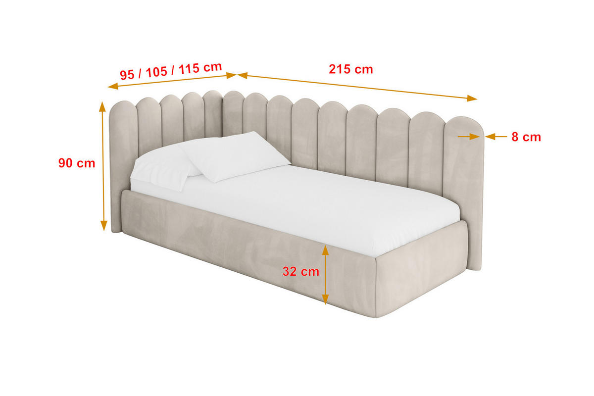 EINZELLBETT Jugendbett mit Bettkasten, Rechts - ARTY 90x200 Beige - Sandfarben, Holzwerkstoff/Textil (90/200cm) - ALTDECOR