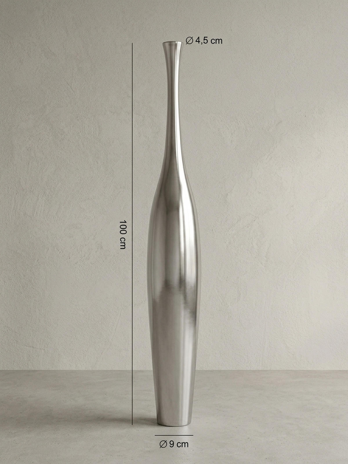 VASE Aluminium Modern Stil Modell BOTTLE S Silber mit einer Öffnung - Silberfarben, Metall (100cm) - KADIMA DESIGN
