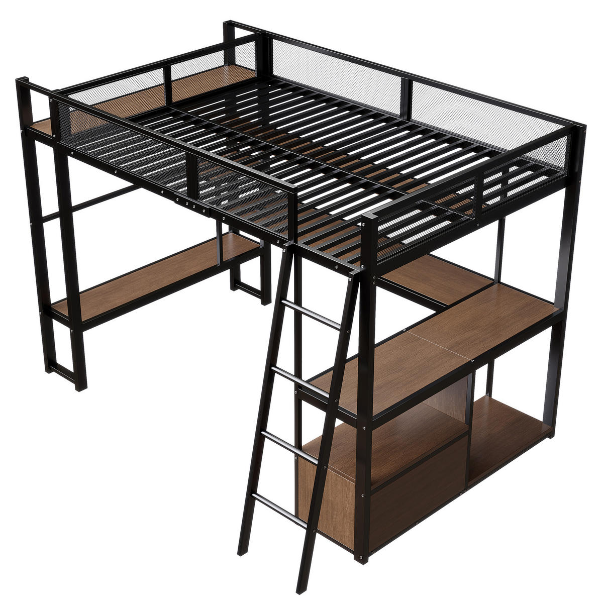 HOCHBETT 140/200 cm in Schwarz mit LED, Ladestation und Stauraum aus Metall - Schwarz, Metall (140/200cm) - CHICFURN